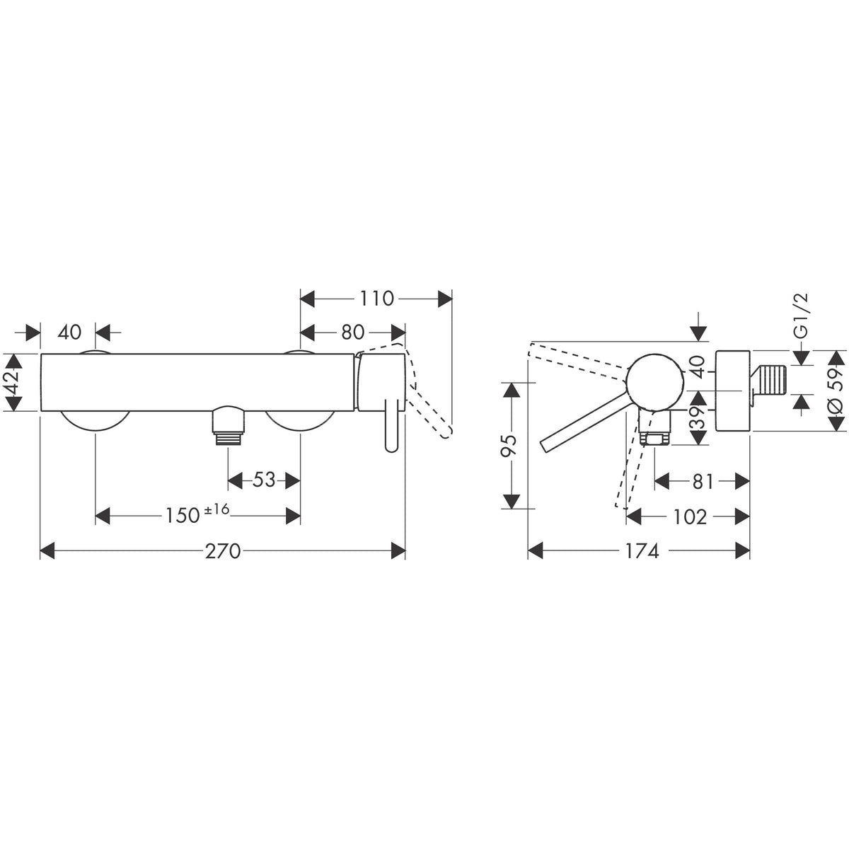 אינטרפוץ 3 דרך אקסור  AXOR Starck Single lever shower mixer for exposed installation with handle