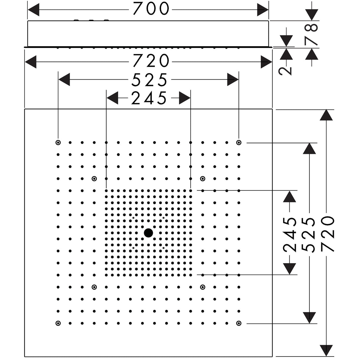 ראש מקלחת מרובע ShowerHeaven 720X720  , ללא תאורהAXOR ShowerSolutions ShowerHeaven 720/720 3jet without lighting