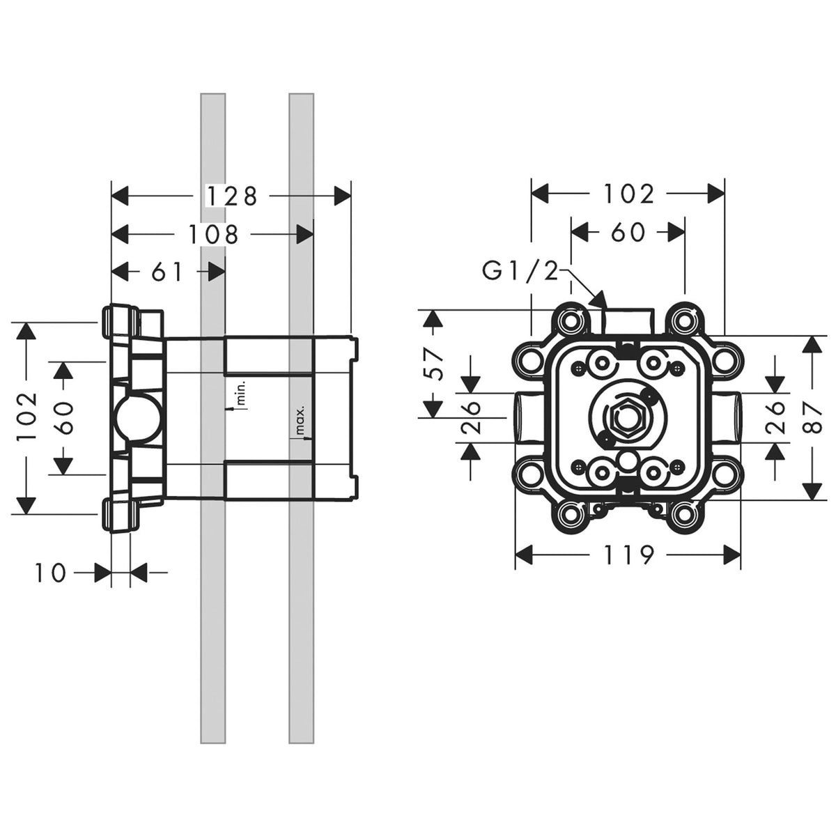 חלק  לראש מקלחת ריבועיAXOR ShowerSolutions Basic set for overhead shower 240/240 1jet with shower arm