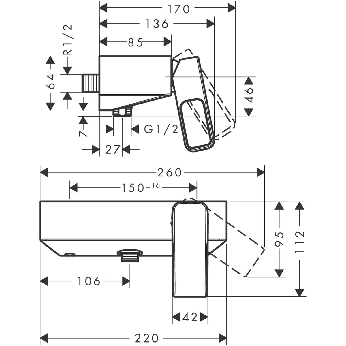 כיסוי חיצוני לאינטרפוץ 4 דרךAXOR Urquiola Single lever shower mixer for exposed installation