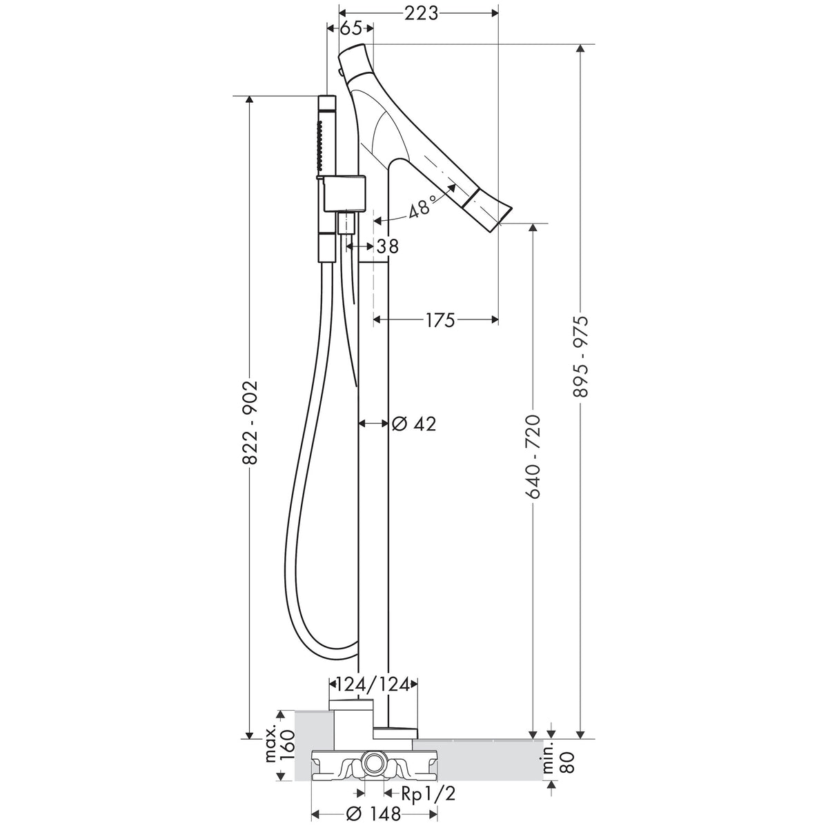 ברז אמבטיה עומד תרמוסטטי עם מזלף יד אקסור AXOR Starck Organic Bath thermostat floor-standing