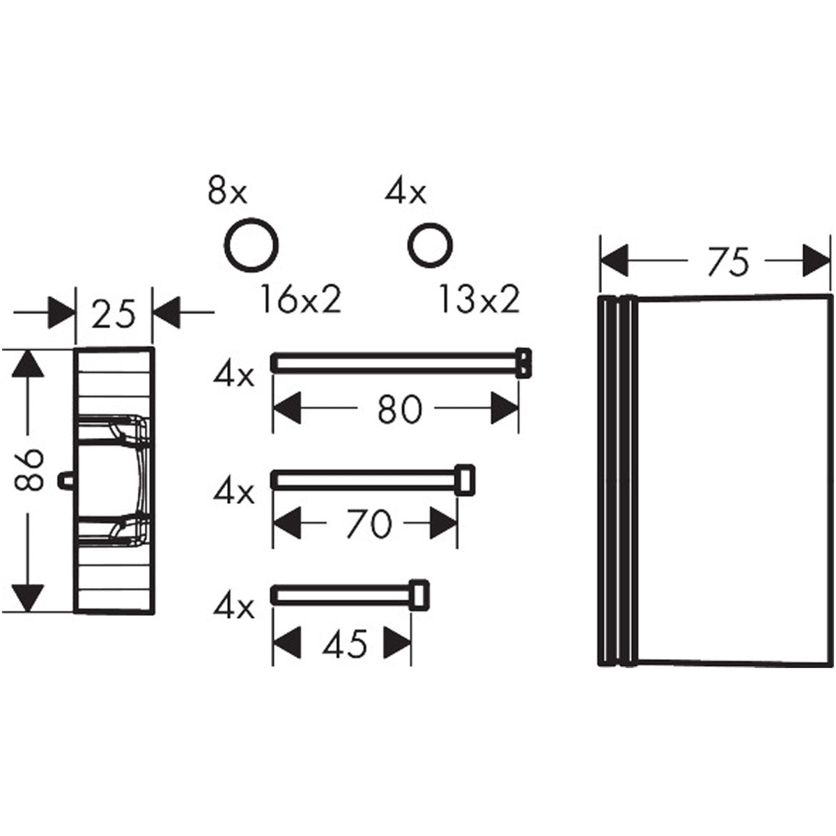 סט הארכה פנימי 25 מ"מ לגוף אוניברסליExtension 25 mm for basic set iBox universal