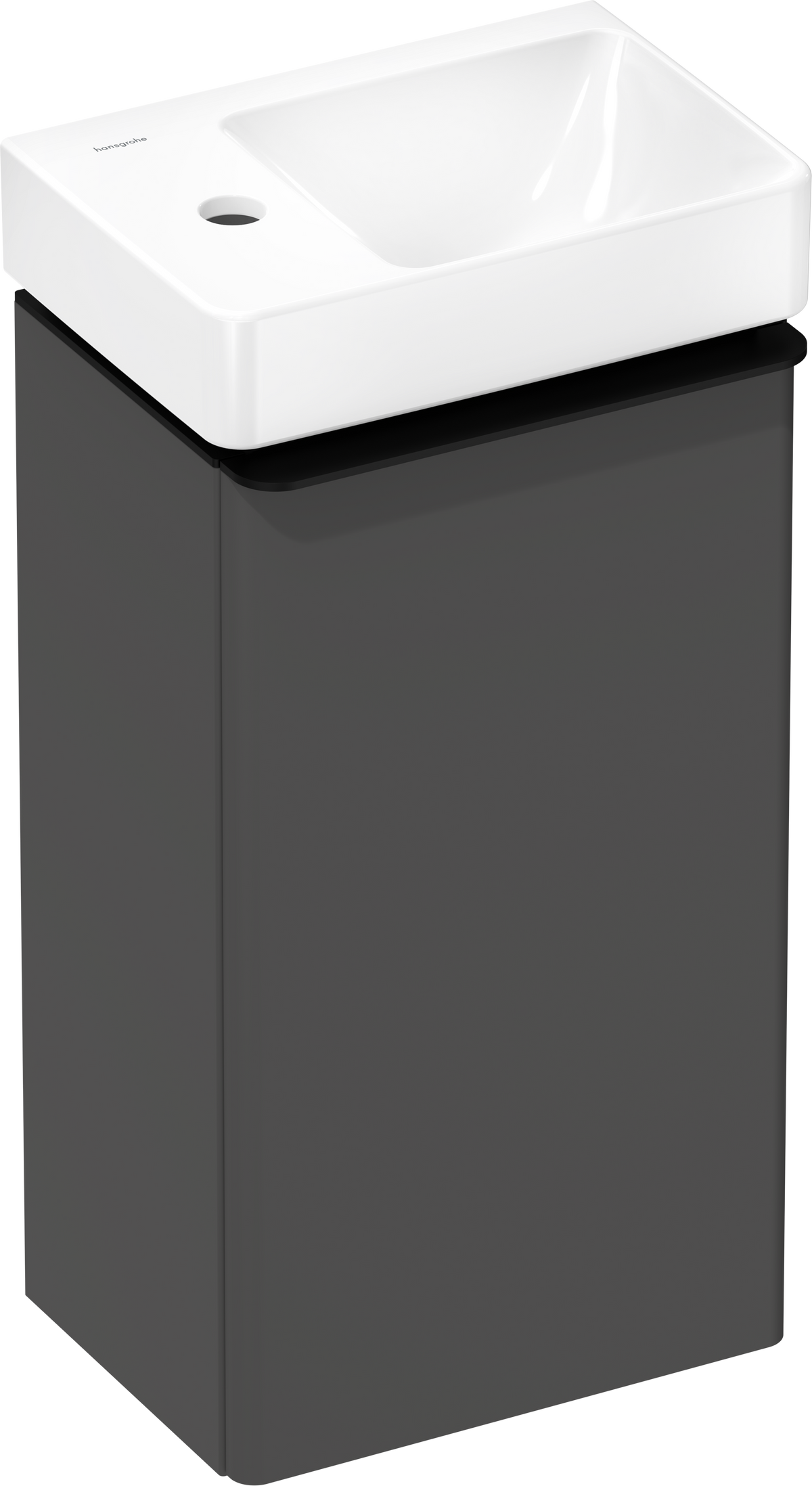 סט ארון אמבטיה וכיור הנס גרואה Hansgrohe Xelu Q Vanity unit set Diamond Matt Grey 340/245 door hinge left with handrinse basin, shelf left