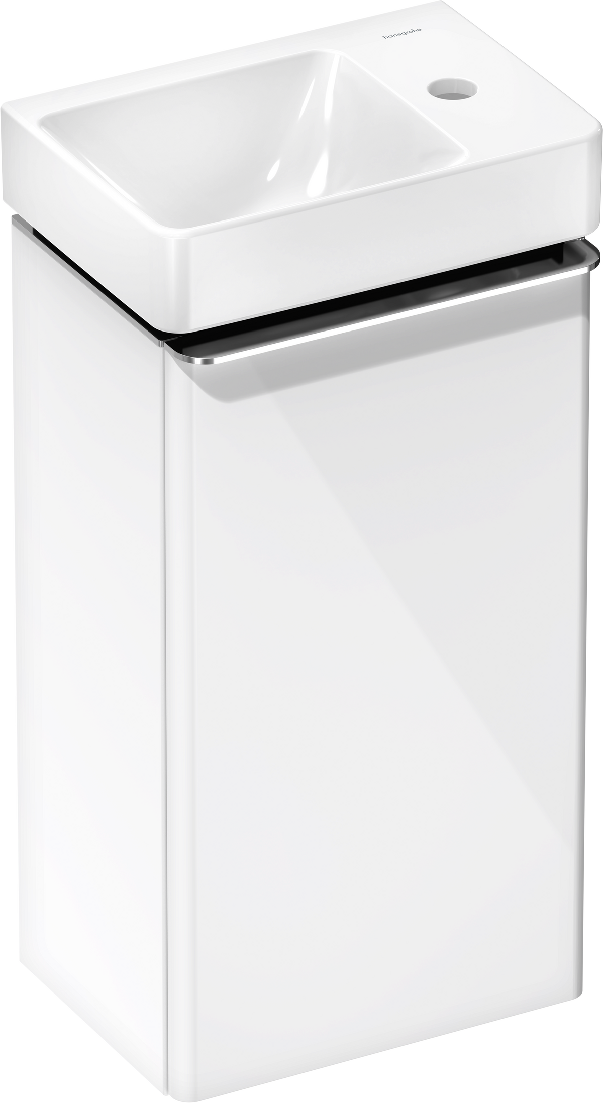 סט ארון אמבטיה וכיור הנס גרואה Hansgrohe Xelu Q Vanity unit set High Gloss White 340/245 door hinge right with handrinse basin, shelf right