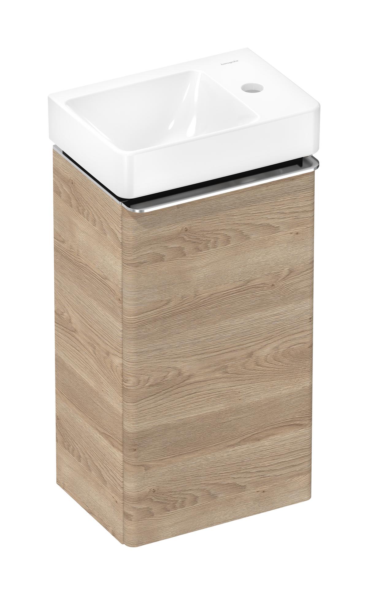 סט ארון אמבטיה וכיור הנס גרואה Hansgrohe Xelu Q Vanity unit set Natural Oak 340/245 door hinge right with handrinse basin, shelf right