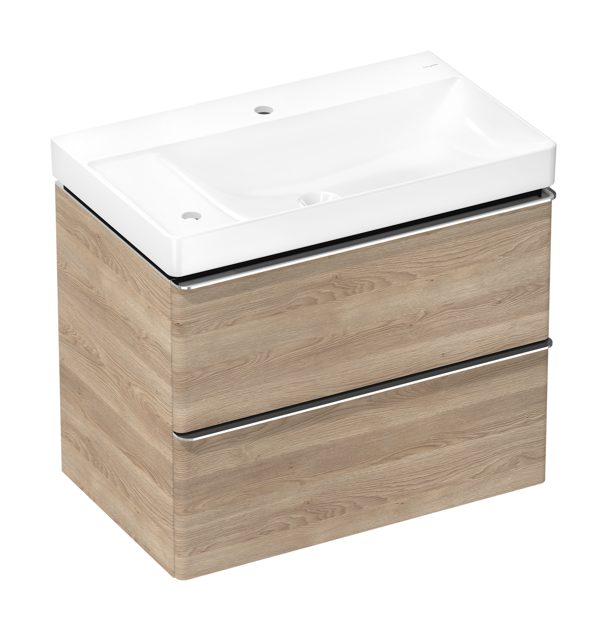 סט ארון אמבטיה וכיור הנס גרואה Hansgrohe Xelu Q Vanity unit set Natural Oak 780/475 with 2 drawers with wash basin, shelf left