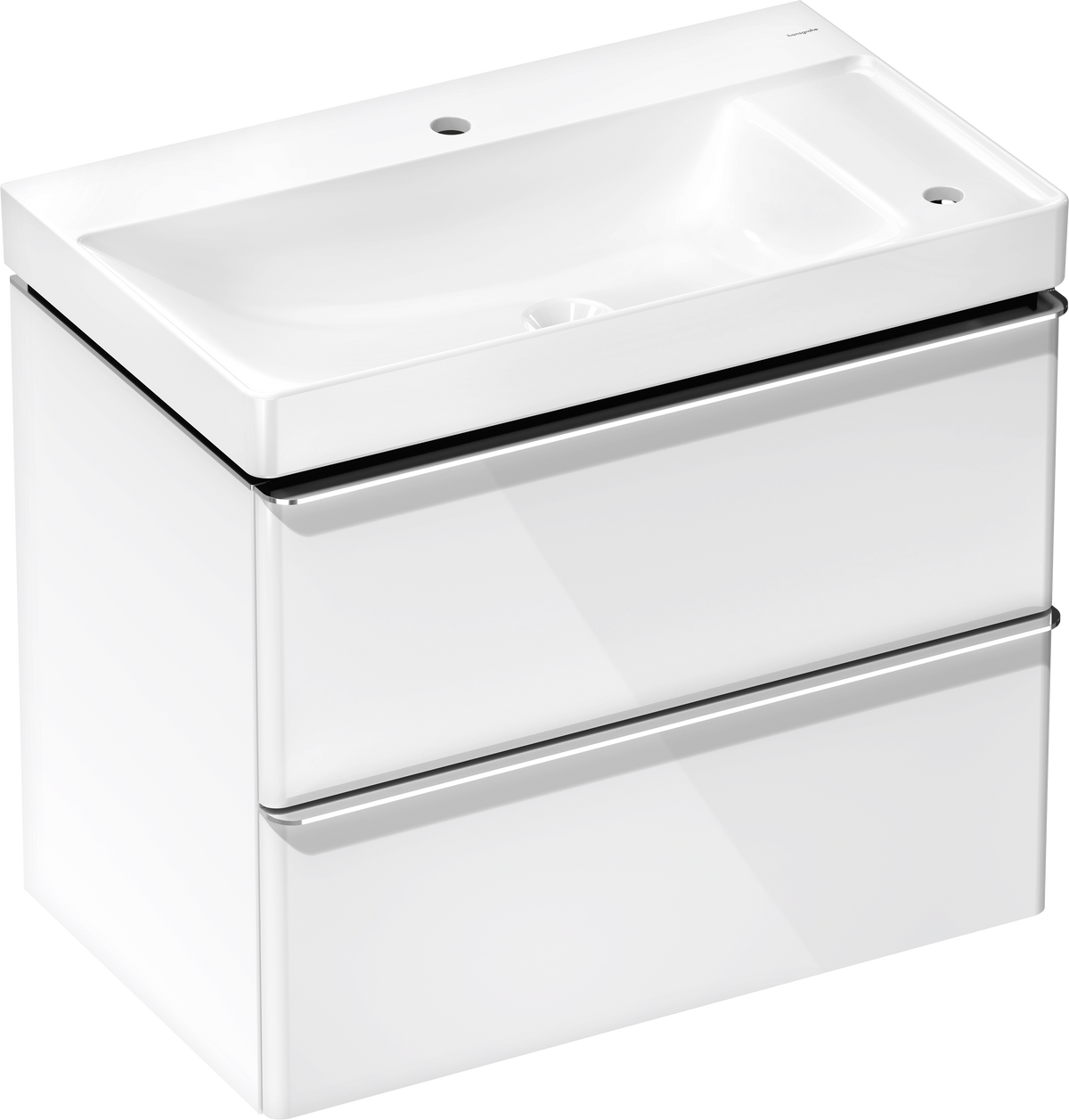 סט ארון אמבטיה וכיור הנס גרואה Hansgrohe Xelu Q Vanity unit set High Gloss White 780/475 with 2 drawers with wash basin, shelf right