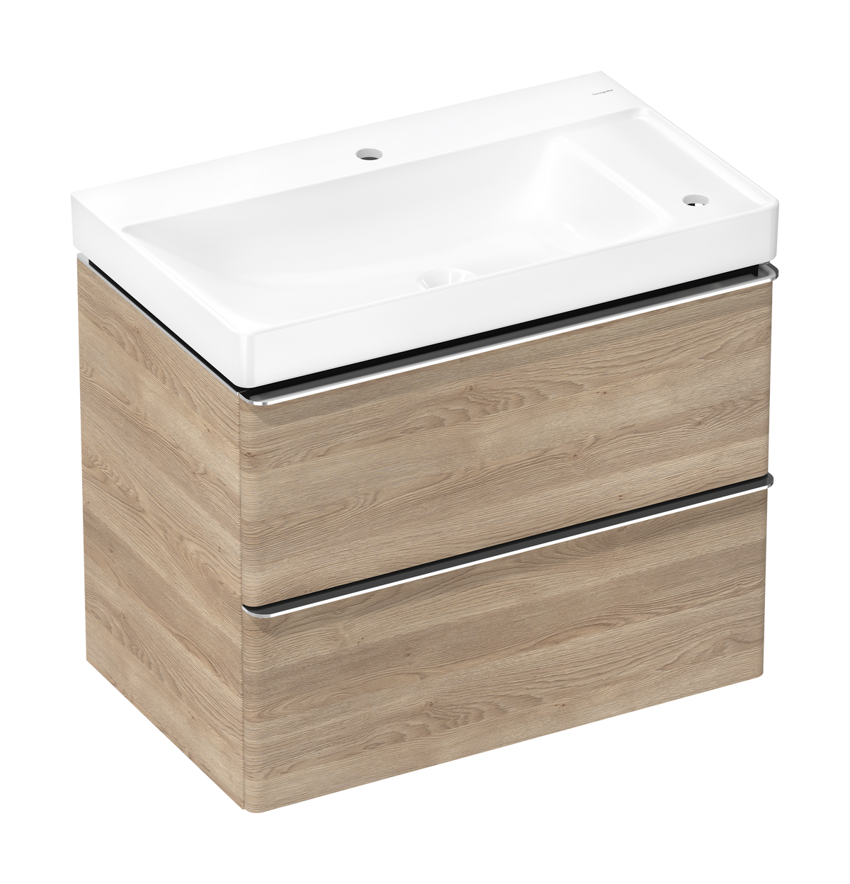 סט ארון אמבטיה וכיור הנס גרואה Hansgrohe Xelu Q Vanity unit set Natural Oak 780/475 with 2 drawers with wash basin, shelf right