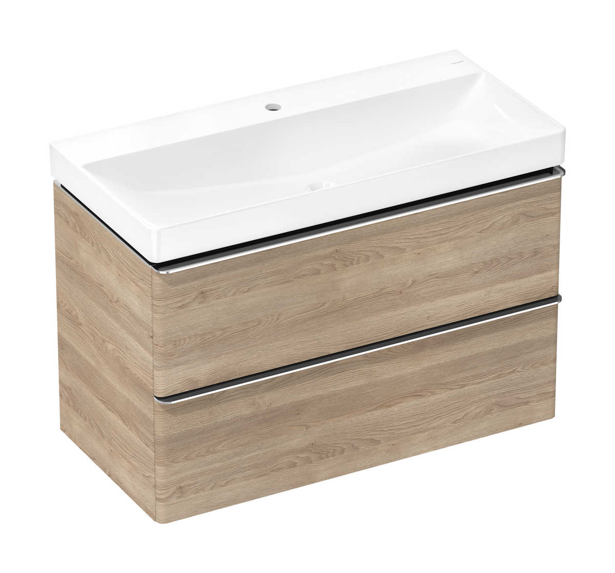 סט ארון אמבטיה וכיור הנס גרואה Hansgrohe Xelu Q Vanity unit set Natural Oak 980/475 with 2 drawers with wash basin