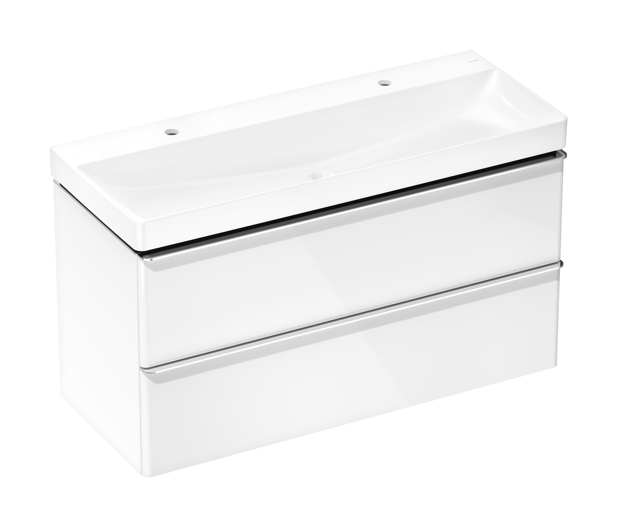סט ארון אמבטיה וכיור הנס גרואה Hansgrohe Xelu Q Vanity unit set High Gloss White 1180/475 with 2 drawers with wash basin