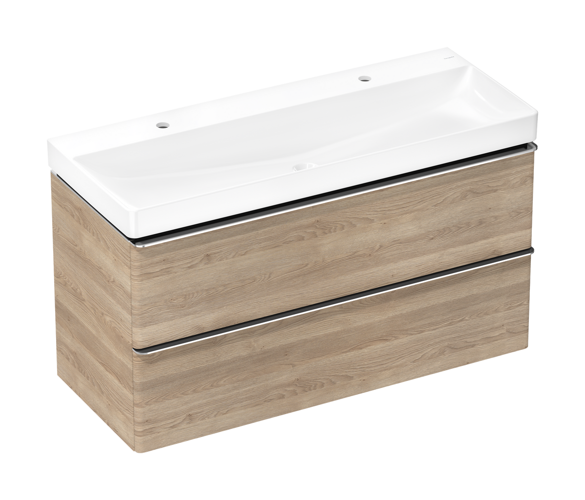 סט ארון אמבטיה וכיור הנס גרואה Hansgrohe Xelu Q Vanity unit set Natural Oak 1180/475 with 2 drawers with wash basin