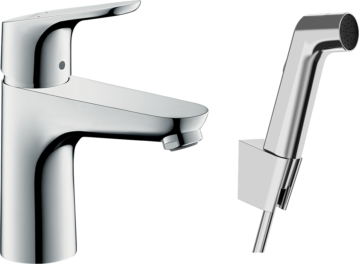ברז כיור עם מזלף יד לבידה הנס גרואה Hansgrohe Focus Single lever basin mixer 100 with bidette hand shower and shower hose 160 cm