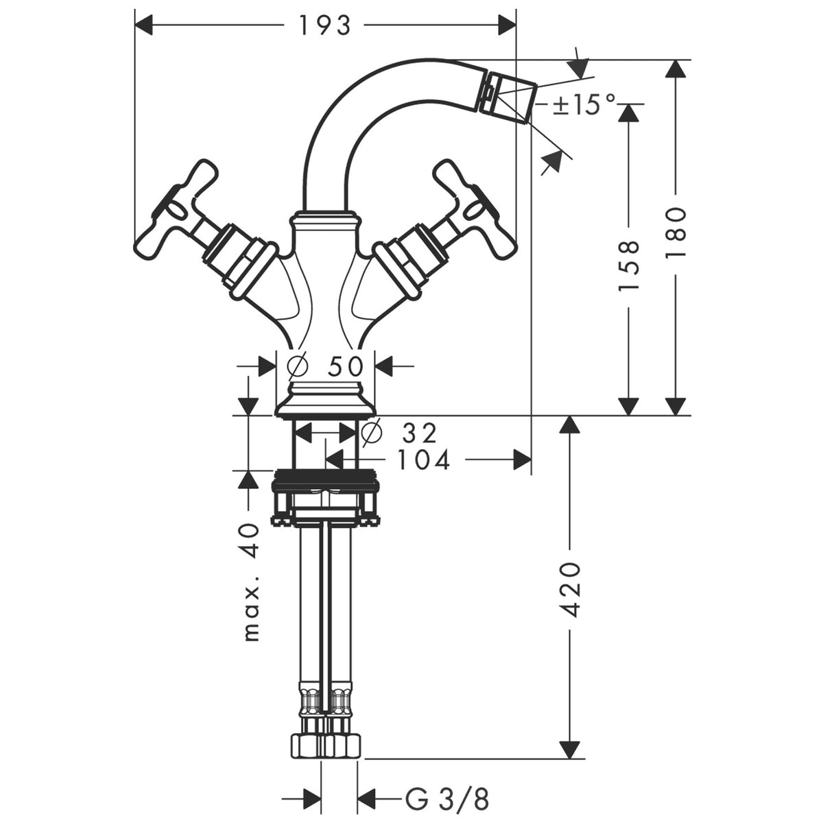 ברז בידה עם ידיות X ומערכת ניקוז אקסור AXOR Montreux 2-handle bidet mixer with cross handles and pop-up waste set