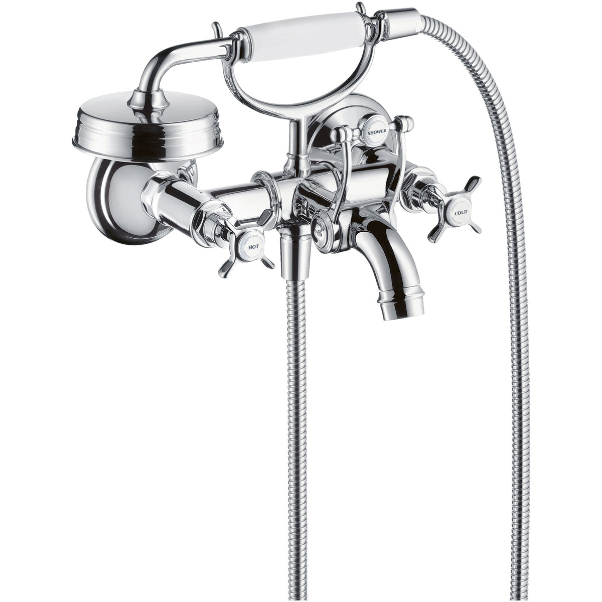 ברז אמבטיה עם ידיות מנוף ומזלף יד אקסור AXOR Montreux 2-handle bath mixer for exposed installation with lever handles