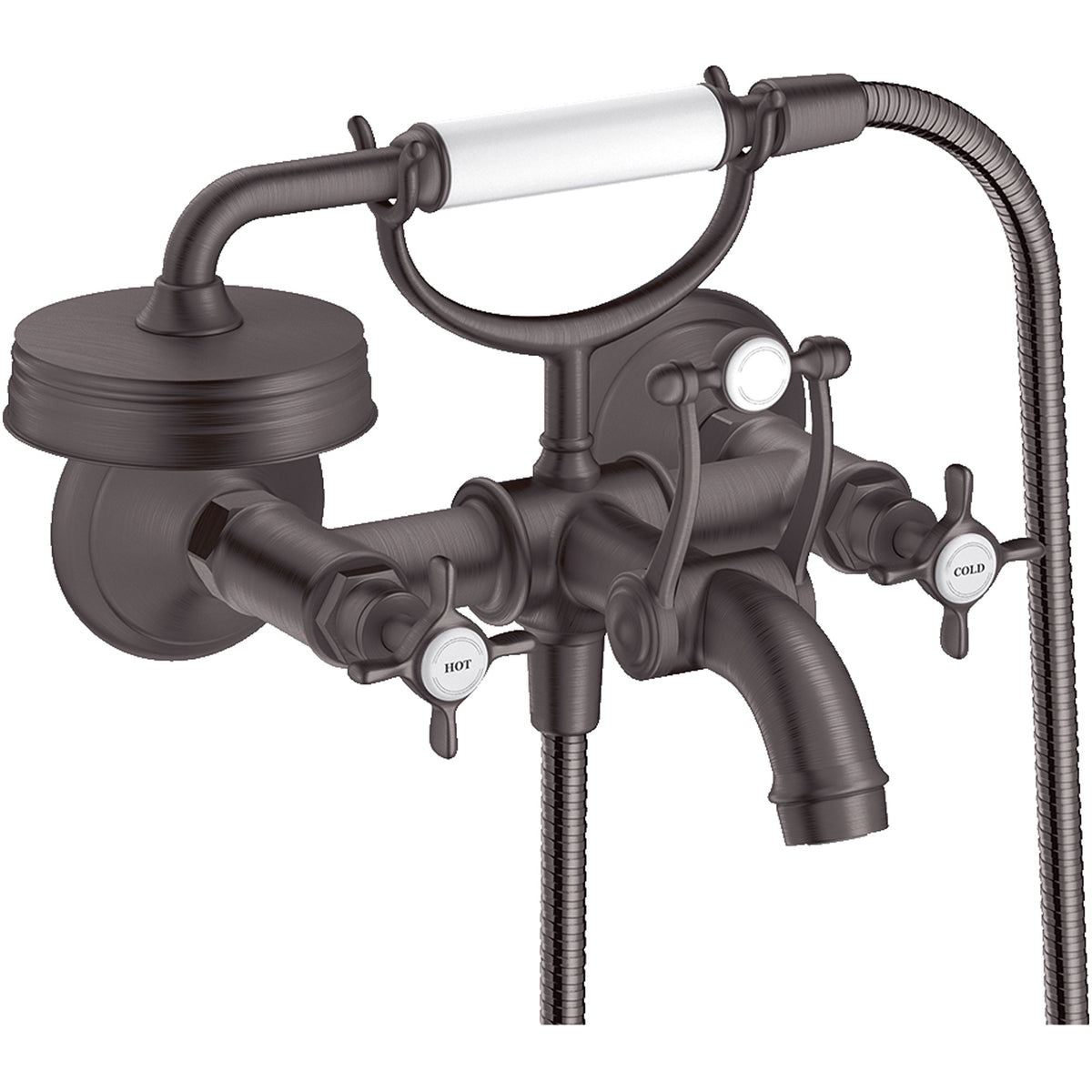 ברז אמבטיה עם ידיות מנוף ומזלף יד אקסור AXOR Montreux 2-handle bath mixer for exposed installation with lever handles