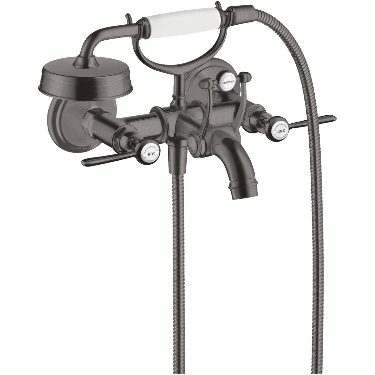 ברז אמבטיה עם ידיות מנוף ומזלף יד אקסור AXOR Montreux 2-handle bath mixer for exposed installation with lever handles