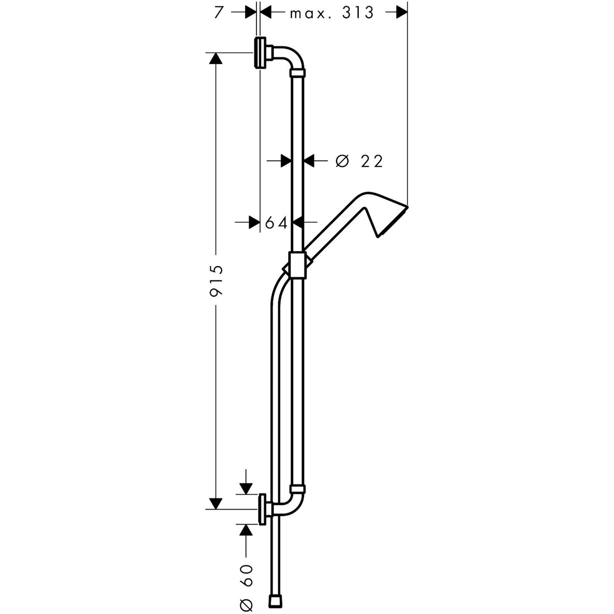 מוט פינוק למקלחת כולל מזלף יד וצינור אקסור AXOR Showers/Front Shower set 0.90 m with hand shower 85 1jet EcoSmart