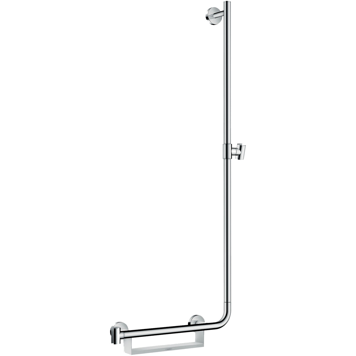 מוט unica comfort אורך 110 סמ,התקנה בצד ימין,משלב מאחז יד,מתלה קבוע,מתלה מתכוונן למזלף,כולל מדף פריק, גימור כרום/לבן Unica Shower bar Comfort 110 cm right