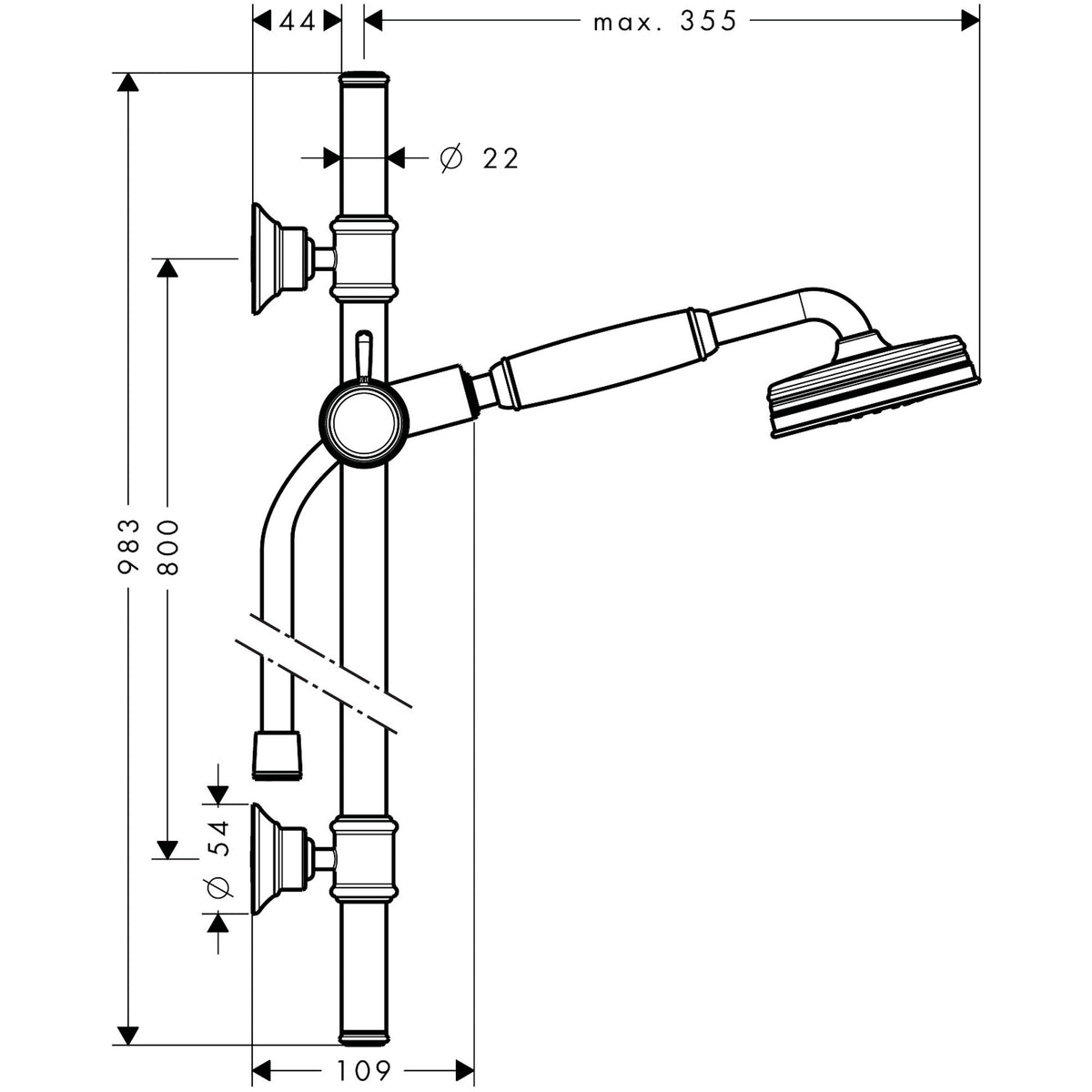 מוט פינוק למקלחת כולל מזלף יד וצינור אקסור  AXOR Montreux Shower set 0.90 m with hand shower 100 1jet