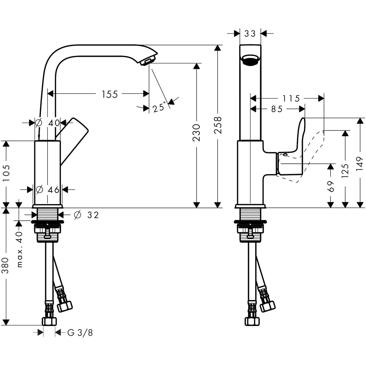 Metris Single lever basin mixer 230 with push-open waste set