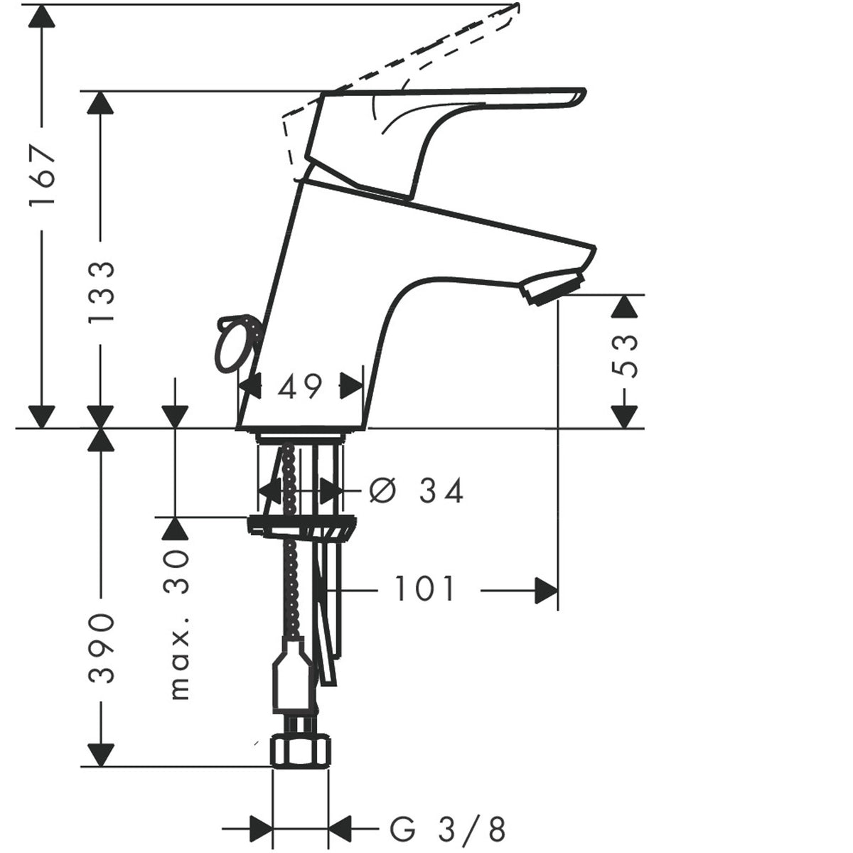 Focus Single lever basin mixer 70 with chain
