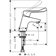 Focus Single lever basin mixer 70 with extra long handle without waste set