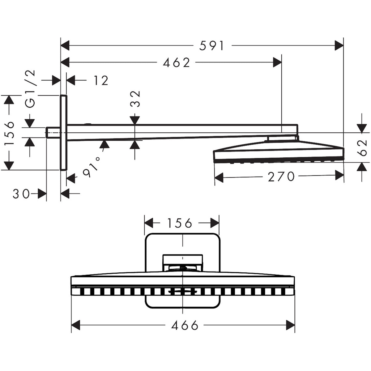 ראש מקלחת עם זרוע אקסור AXOR ShowerSolutions Overhead shower 460/300 1jet with shower arm and escutcheon