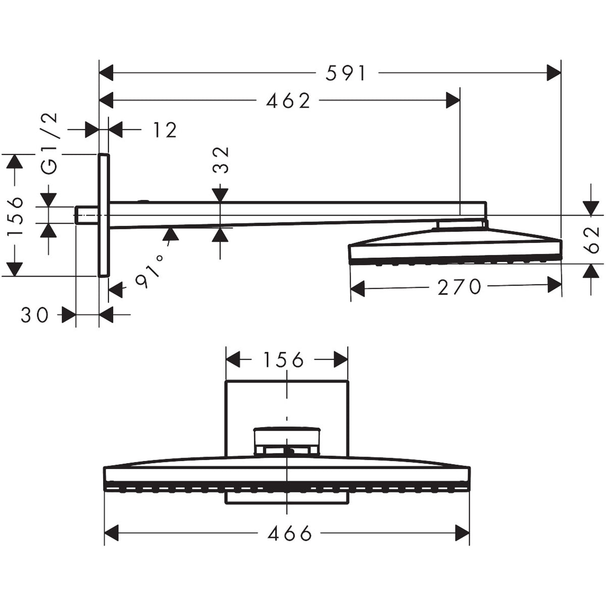 ראש מקלחת עם זרוע אקסור AXOR ShowerSolutions Overhead shower 460/300 1jet with shower arm and escutcheon