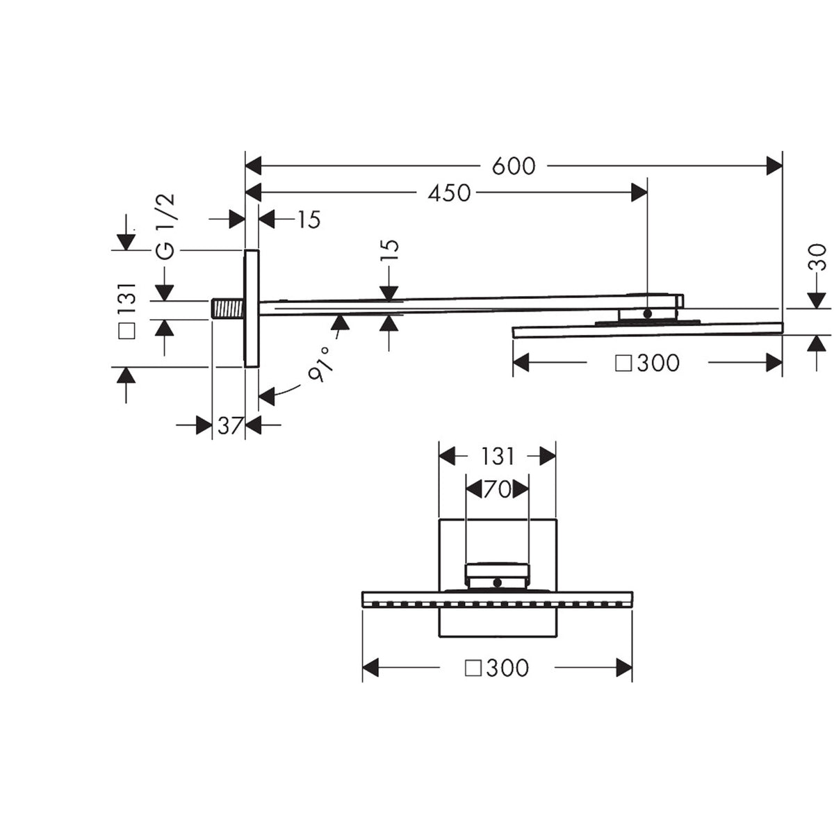 ראש מקלחת עם זרוע אקסור AXOR ShowerSolutions Overhead shower 1jet with shower arm