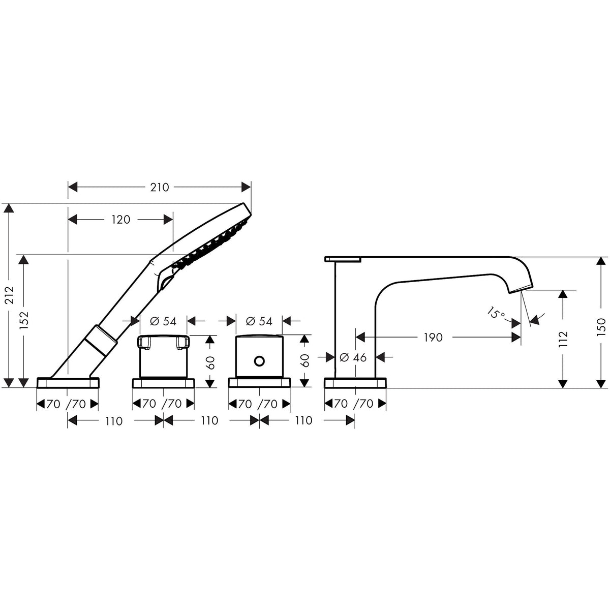 ברז אמבטיה 4 חורים אקסור AXOR Citterio E 4-hole tile mounted thermostatic bath mixer