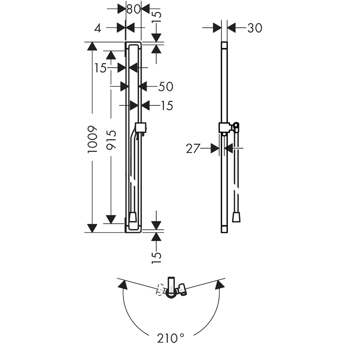 מוט מקלחת עם צינור אקסור AXOR Citterio E Shower bar 0.90 m with shower hose 1.60 m