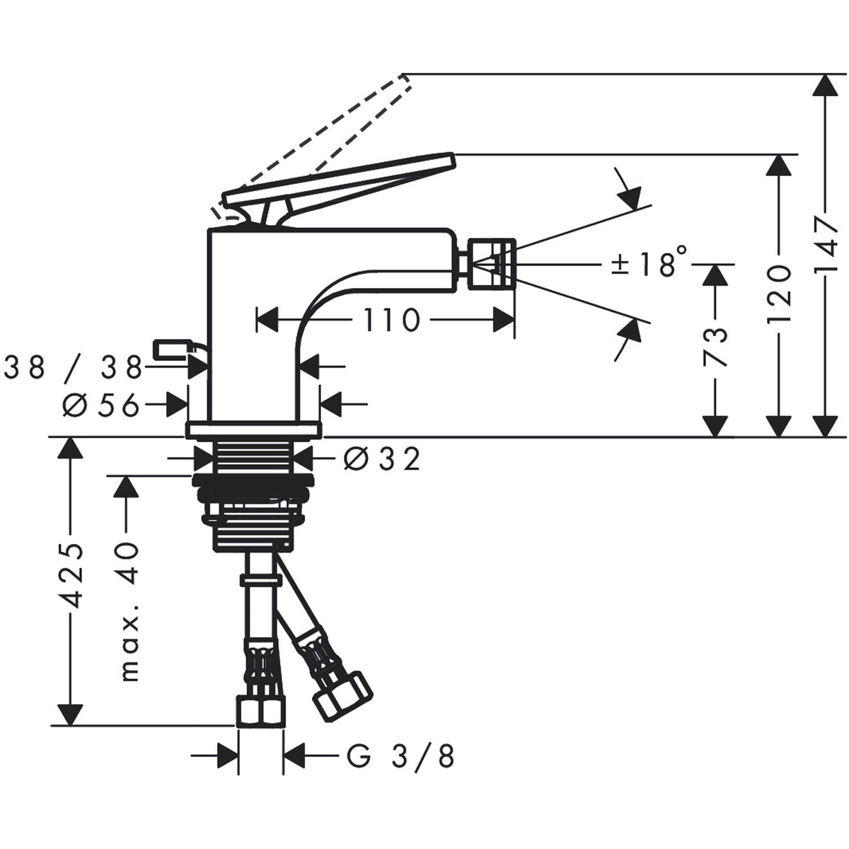 ברז בידה אקסור AXOR Citterio Single lever bidet mixer with handle and pop-up waste set