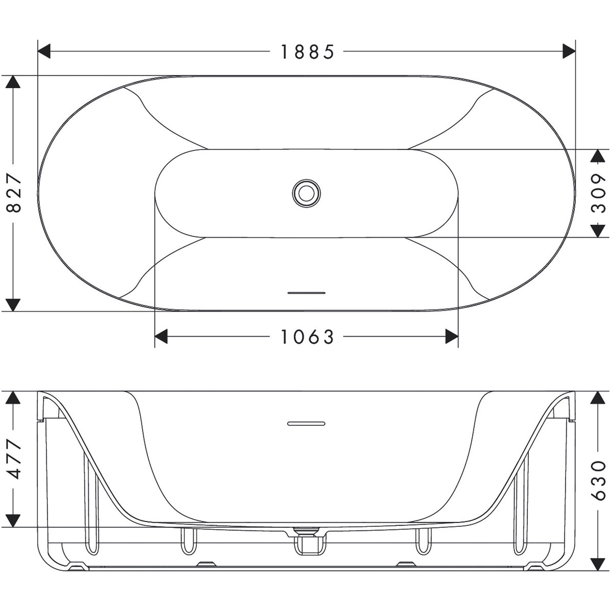 אמבטיה פריסטנדינג AX Suite B&B 1900/850mm כולל אביק, סיפון ואוברפלוAXOR Suite Bathtub 1900/850