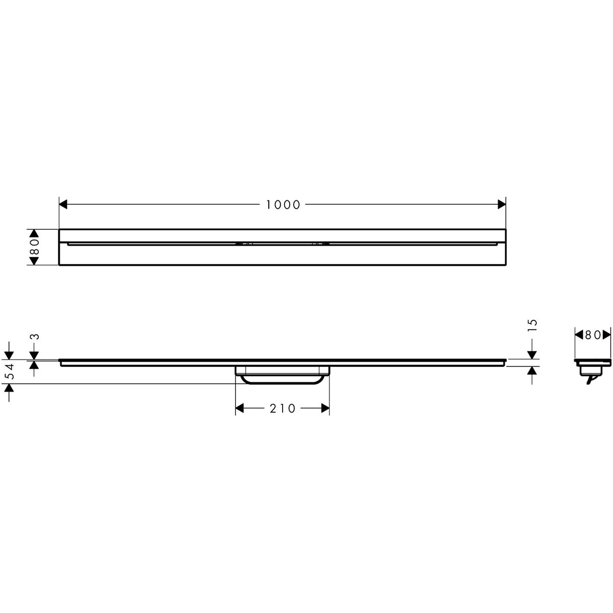 תעלת ניקוז לרצפה  צמוד קירAXOR Drain Finish set shower drain 1000 for wall mounting