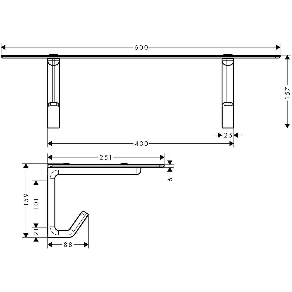מדף זכוכית עם מתלה מגבות אקסור  AXOR Universal Softsquare Bath towel shelf