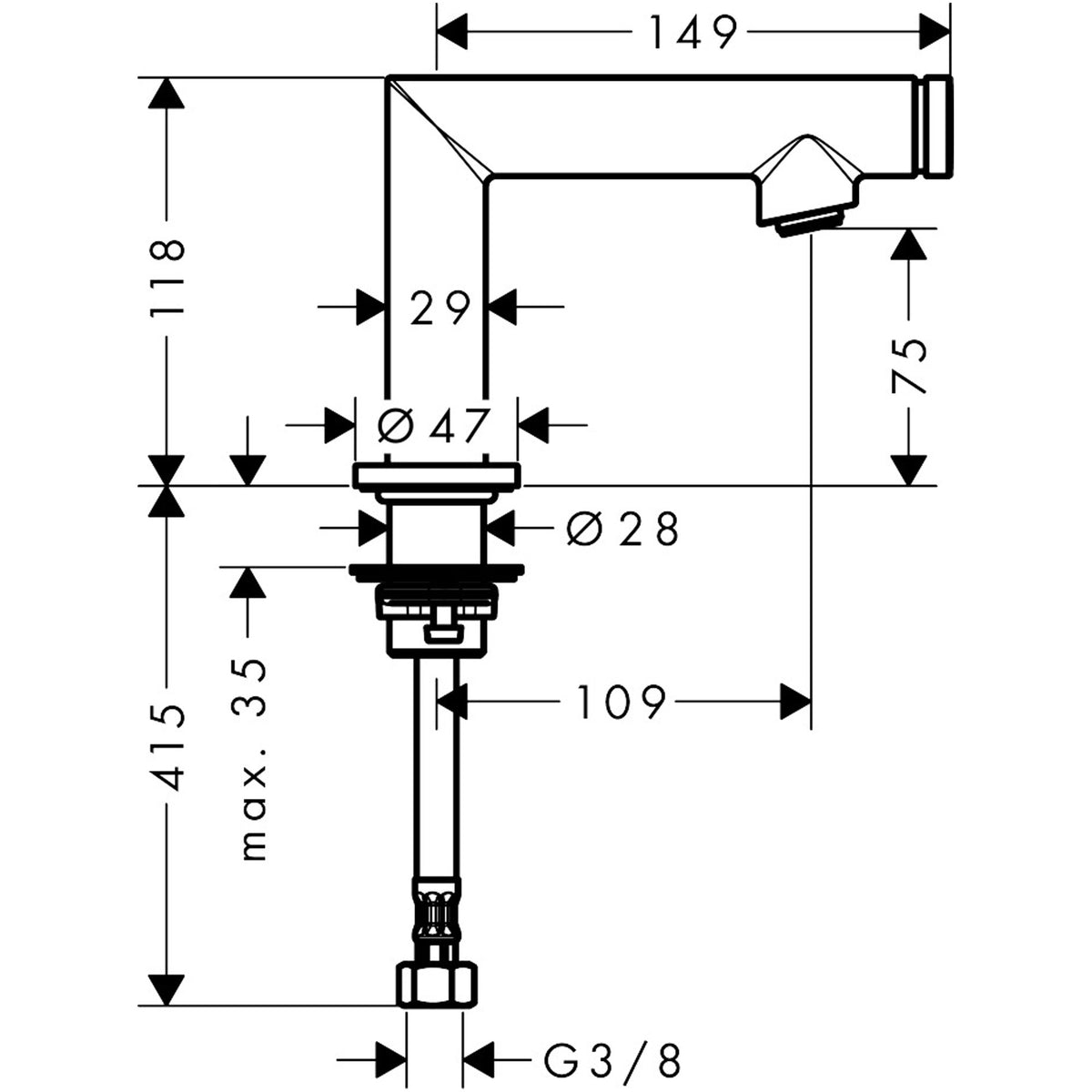 ברז כיור עומד אקסור  AXOR Uno Pillar tap Select 80 without waste set