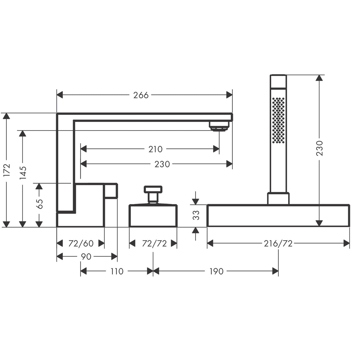 סט 3 חורים מדופן לאמבטיהAXOR Edge 3-hole rim mounted bath mixer - diamond cut