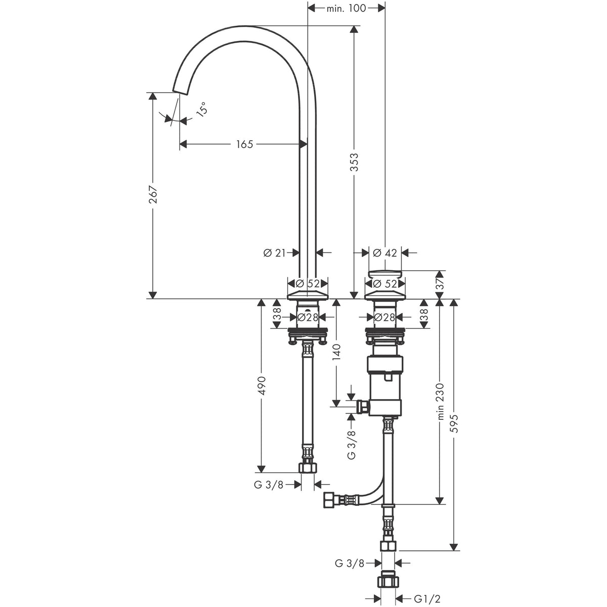 ברז לכיור עם שני חורים אקסור AXOR One 2-hole basin mixer Select 260 with push-open waste set