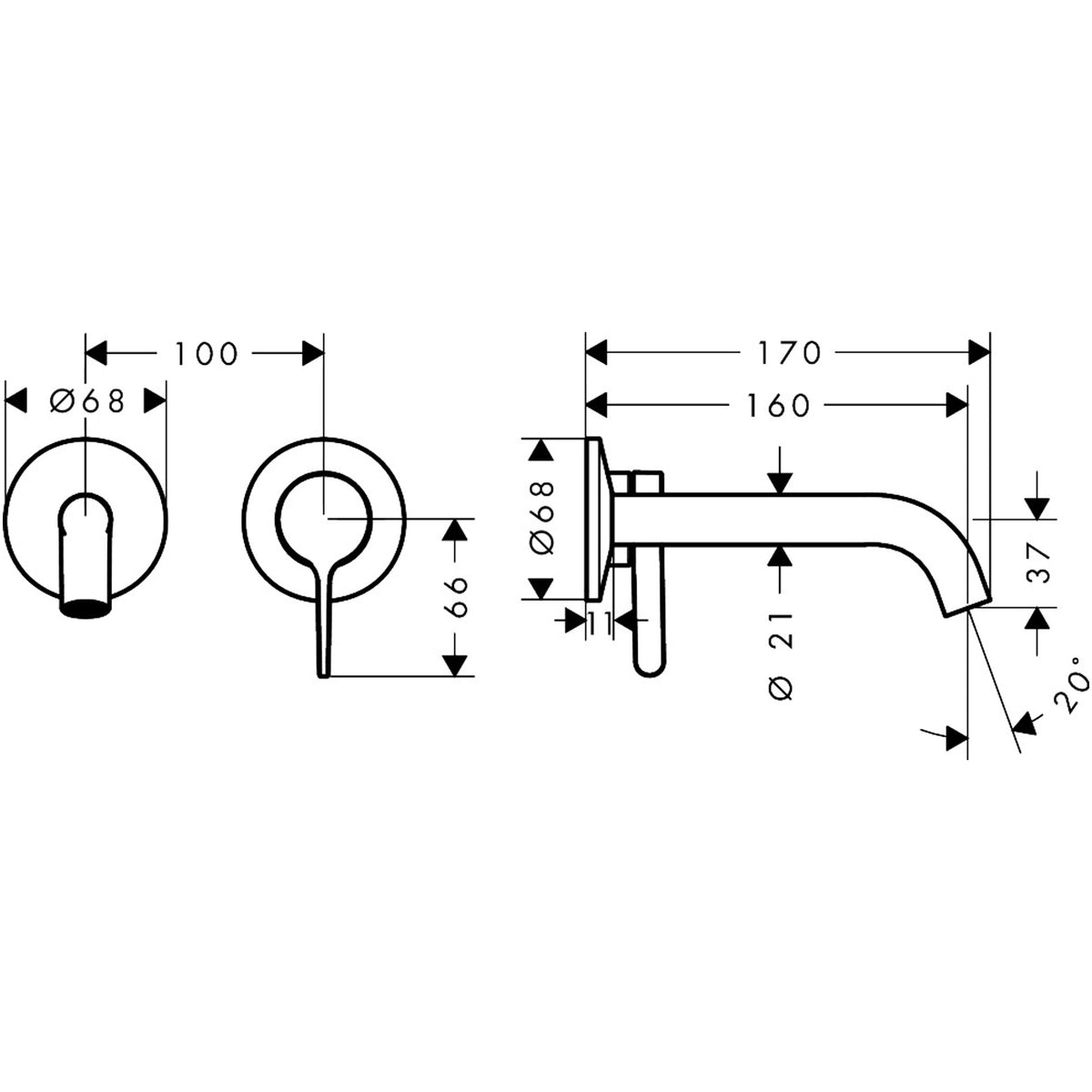 0AXOR One Single lever basin mixer for concealed installation wall-mounted with lever handle and spout 160 mm