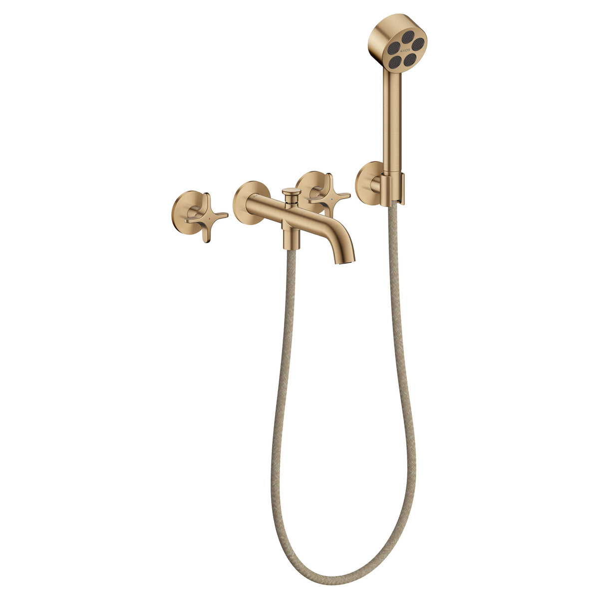 ברז לאמבטיה להתקנה מהקיר 3 חורים אקסור AXOR One 3-hole bath mixer for concealed installation wall-mounted with lever handles and hand shower