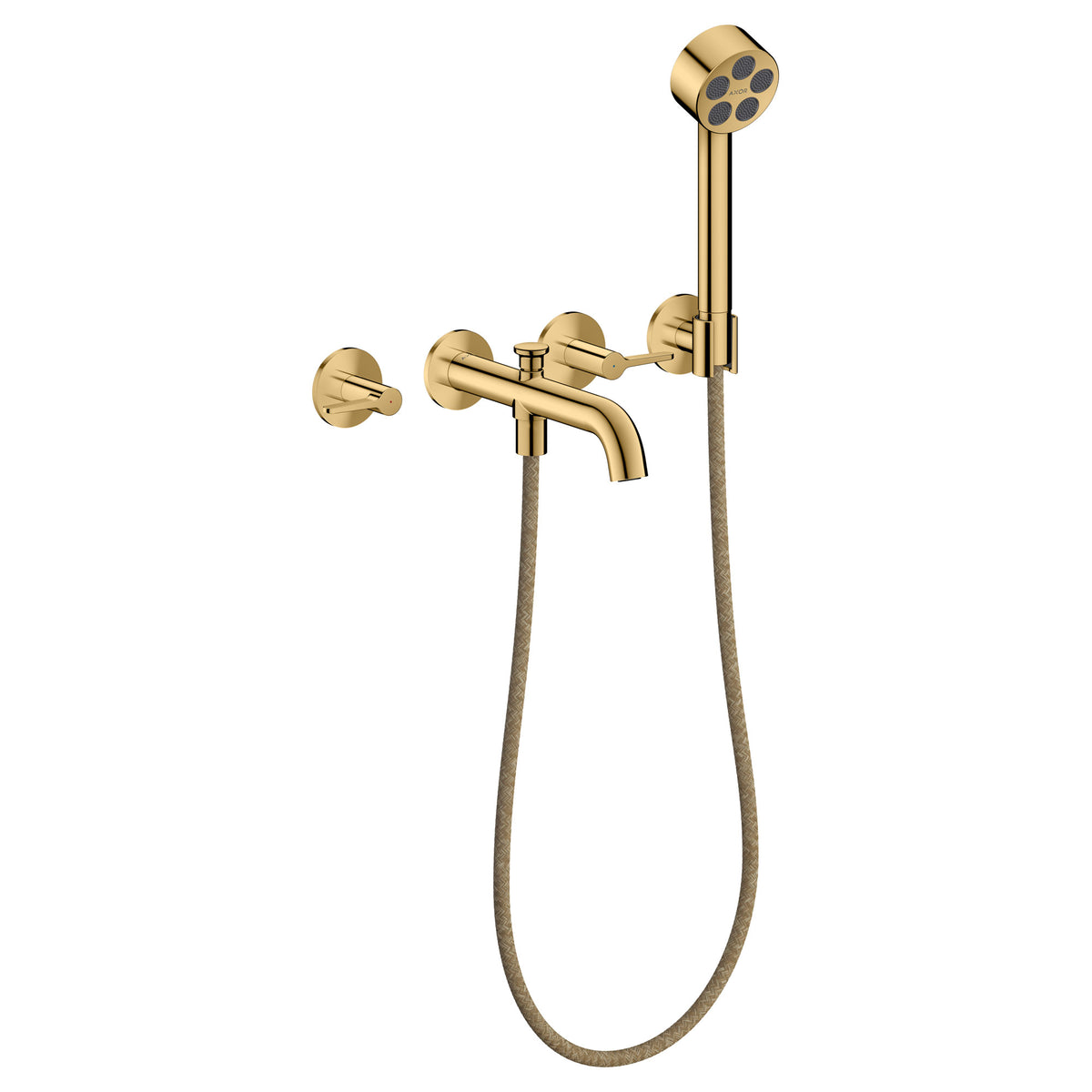 ברז לאמבטיה להתקנה מהקיר 3 חורים אקסור AXOR One 3-hole bath mixer for concealed installation wall-mounted with lever handles and hand shower