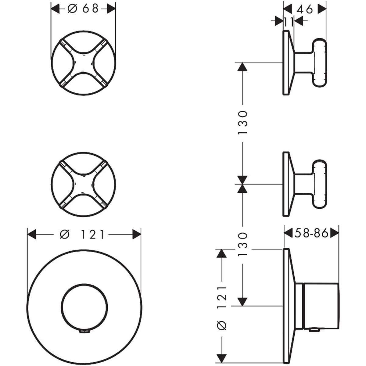 AXOR One Thermostatic module for concealed installation for 2 functions with cross handle