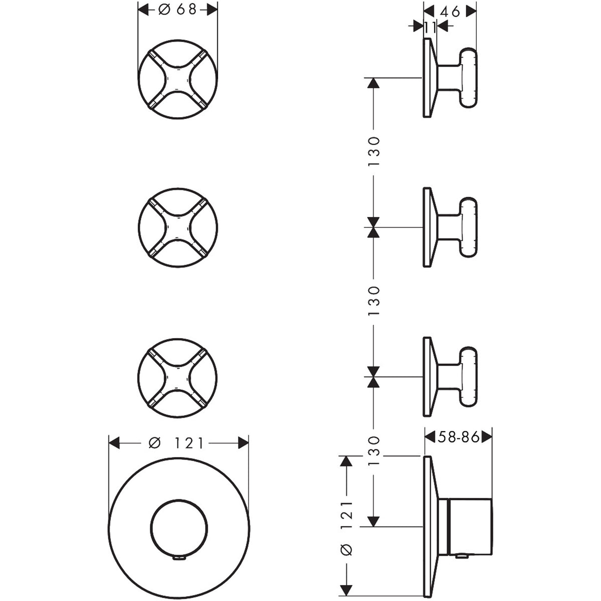 AXOR One Thermostatic module for concealed installation for 3 functions with cross handle