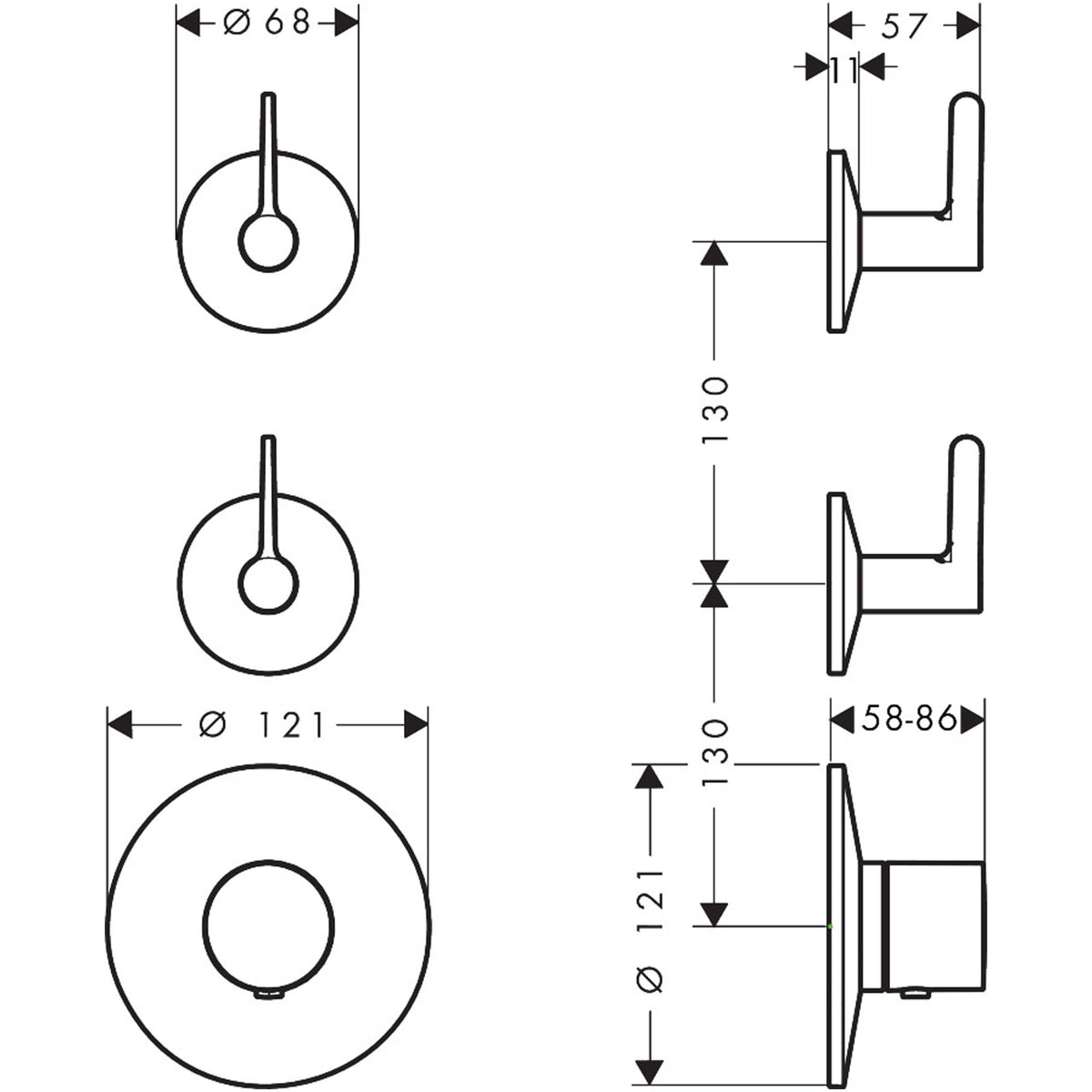 אינטרפוץ 4 דרך אקסור  AXOR One Thermostatic module for concealed installation for 2 functions with handle