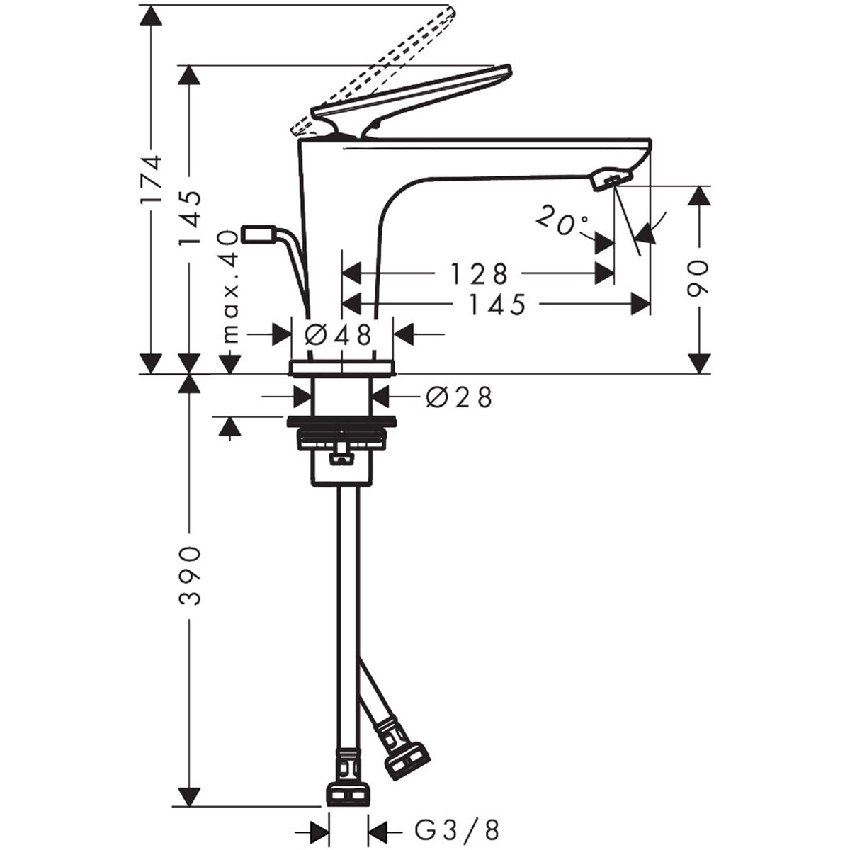 סוללה לכיור רחצה AXOR Citterio C Single lever basin mixer 90 with CoolStart for hand washbasins and pop-up waste set