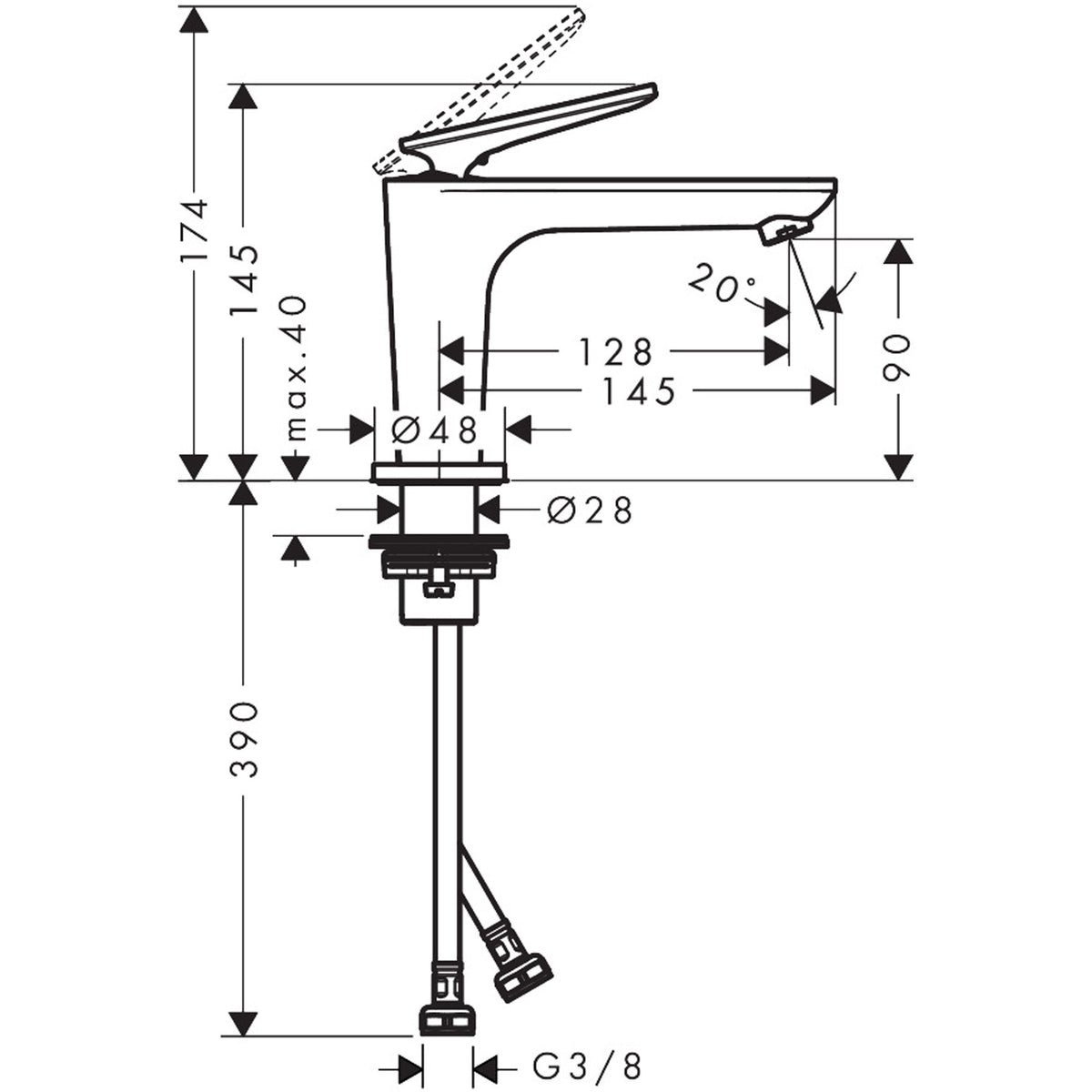 ברז לכיור רחצה AXOR Citterio C Single lever basin mixer 90 with CoolStart for hand washbasins and waste set