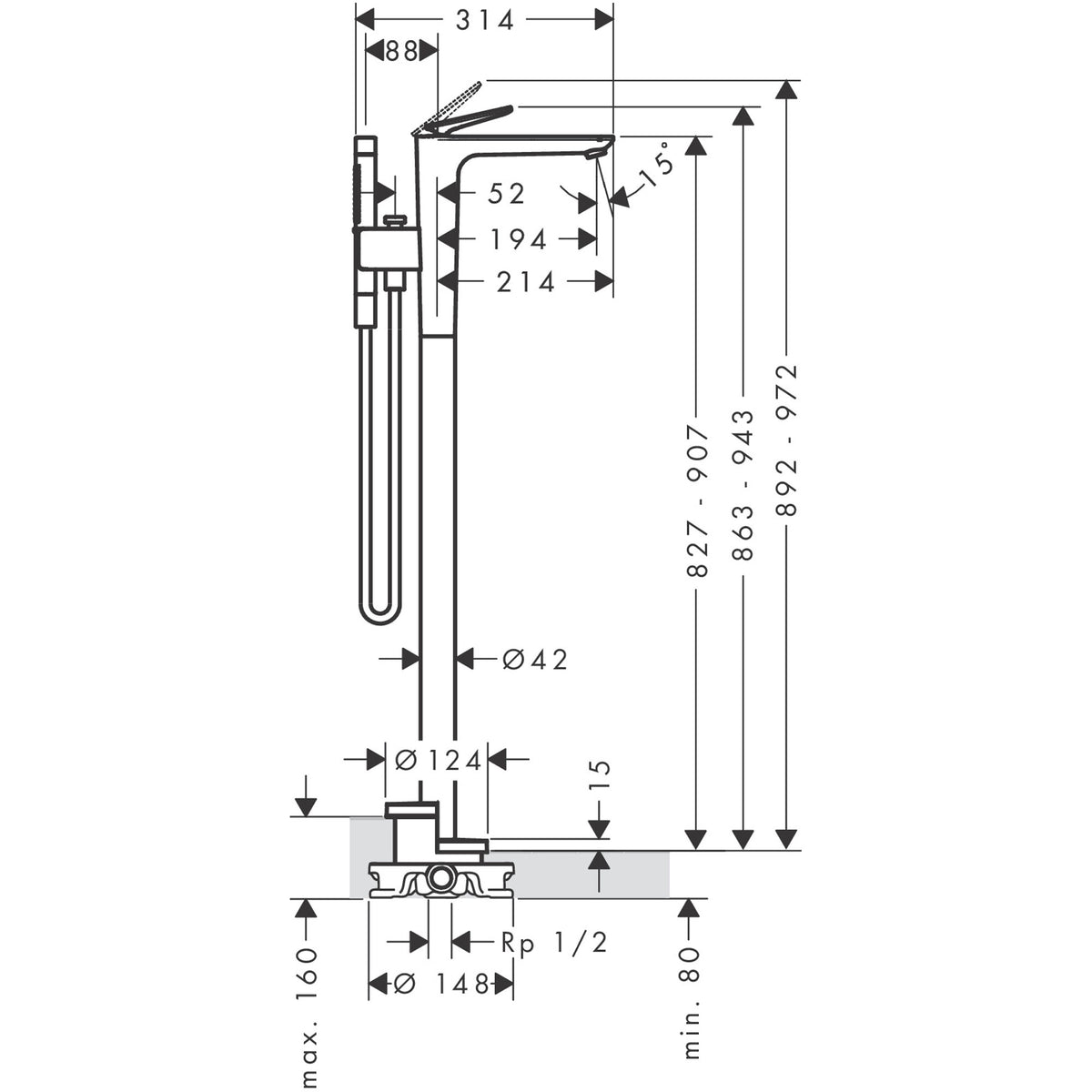 ברז אמבטיה עומד אקסור AXOR Citterio C Single lever bath mixer floor-standing