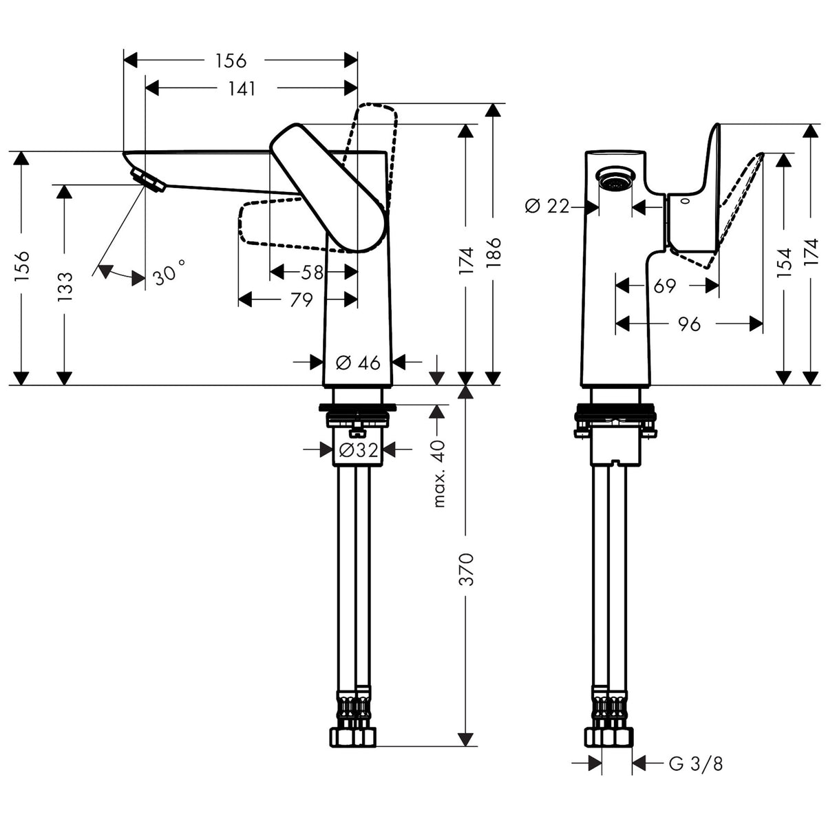 Talis E Single lever basin mixer 150 without waste set