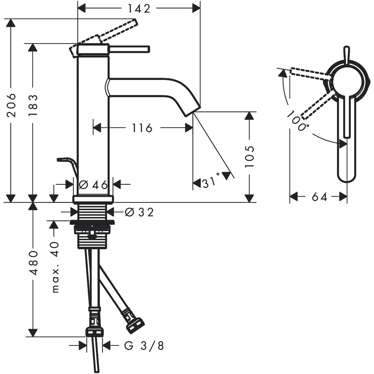 Tecturis S Single lever basin mixer 110 CoolStart EcoSmart+ with pop-up waste set