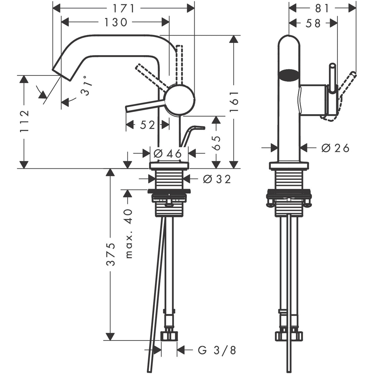 Tecturis S Single lever basin mixer 110 Fine CoolStart EcoSmart+ with pop up-waste set